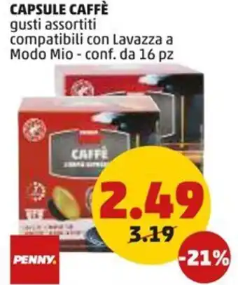 PENNY CAPSULE CAFFÈ gusti assortiti compatibili con Lavazza a Modo Mio conf. da 16 pz offerta