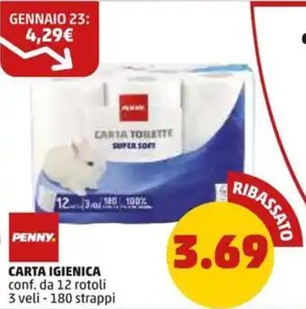 PENNY CARTA IGIENICA conf.da 12 rotoli 3 veli - 180 strappi offerta