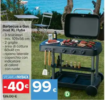 Carrefour Barbecue a Gas mod XL Hyba - 3 bruciatori - mis. 109x56 cm - 2 griglie offerta