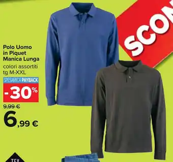 Carrefour Polo Uomo in Piquet Manica Lunga colori assortiti tg M-XXL offerta