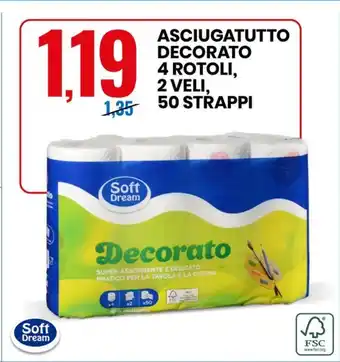 Eurospin Soft Dream ASCIUGATUTTO DECORATO 4 ROTOLI, 2 VELI, 50 STRAPPI offerta