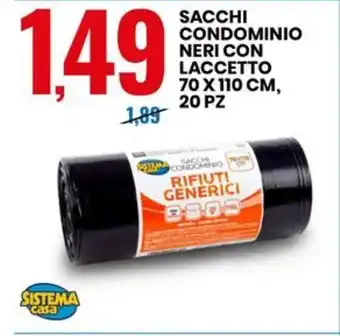 SACCHI CONDOMINIO NERI CON LACCETTO 70 X 110 CM, 20 PZ