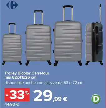 Carrefour Trolley Bicolor Carrefour mis 62x41x26 cm 53 e 72 cm offerta