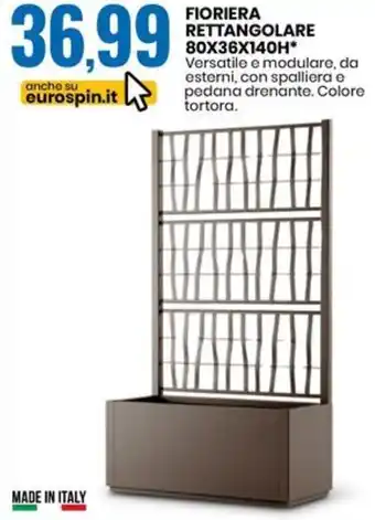 FIORIERA RETTANGOLARE 80X36X140H* Versatile e modulare, da esterni, con spalliera e pedana drenante. Colore tortora.
