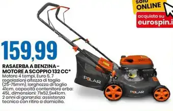 Eurospin RASAERBA A BENZINA- MOTORE A SCOPPIO 132 CC* Motore 4 tempi, Euro 5, 7 regolazioni altezza di taglio (25-75mm) offerta