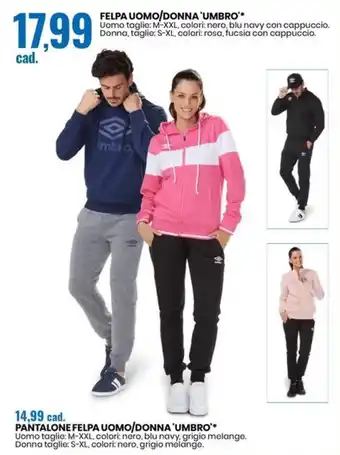 Eurospin FELPA UOMO/DONNA 'UMBRO** Uomo taglie: M-XXL, colori: nero, blu navy con cappuccio. offerta