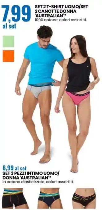 Eurospin SET 2 T-SHIRT UOMO/SET 2 CANOTTE DONNA 'AUSTRALIAN** 100% cotone, colori assortiti. offerta