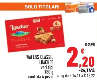 Conad WAFERS CLASSIC LOACKER vari tipi 180 g conf. da 4 pezzi offerta