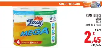 Conad CARTA IGIENICA MEGA FOXY conf. da 4 rotoli offerta