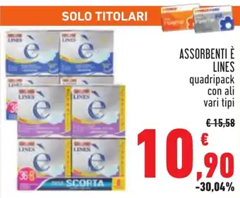 Conad ASSORBENTI È LINES quadripack con ali vari tipi offerta