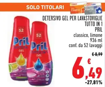 Conad DETERSIVO GEL PER LAVASTOVIGLIE TUTTO IN 1 PRIL classico, limone 936 ml conf. da 52 lavaggi offerta