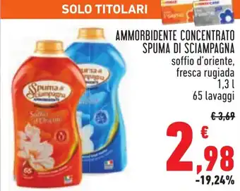 Conad AMMORBIDENTE CONCENTRATO SPUMA DI SCIAMPAGNA soffio d'oriente, fresca rugiada 1,3 l 65 lavaggi offerta