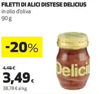 Coop FILETTI DI ALICI DISTESE DELICIUS in olio d'oliva 90 g offerta
