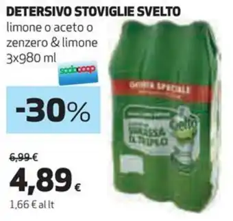 Coop DETERSIVO STOVIGLIE SVELTO limone o aceto o zenzero & limone 3x980 ml offerta