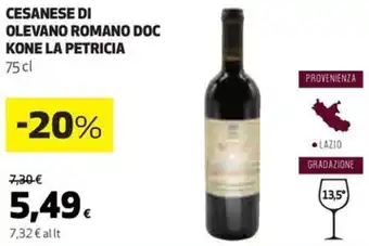 Coop CESANESE DI OLEVANO ROMANO DOC KONE LA PETRICIA 75 cl offerta