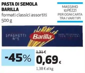 Coop PASTA DI SEMOLA BARILLA formati classici assortiti 500 g offerta