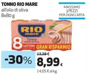 Coop TONNO RIO MARE all'olio di oliva 8 x 80 g offerta