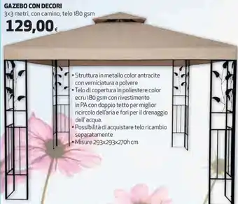 Coop GAZEBO CON DECORI 3x3 metri, con camino, telo 180 gsm offerta