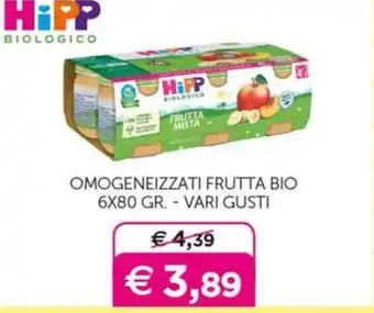 OMOGENEIZZATI FRUTTA BIO 6X80 GR. - VARI GUSTI