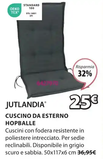 JYSK JUTLANDIA CUSCINO DA ESTERNO HOPBALLE 50x117x6 cm offerta