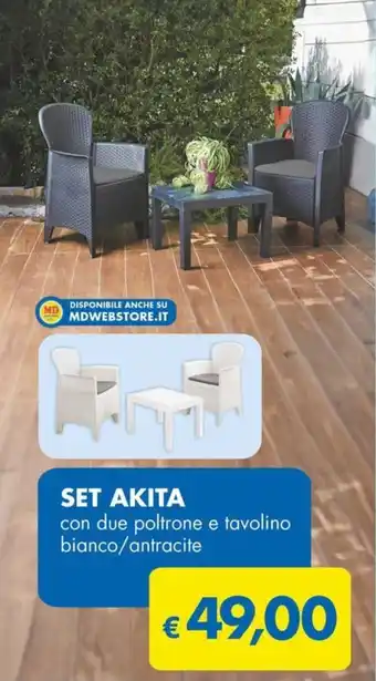 MD Discount SET AKITA con due poltrone e tavolino bianco/antracite offerta