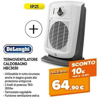 Expert Delonghi termoventilatore caldobagno hbc3030 offerta