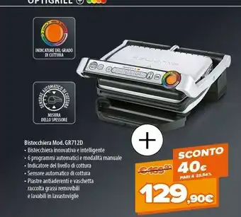Gr712d optigrill+ bistecchiera intelligente con 6 programmi di cottura automatici
