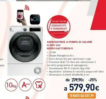 Unieuro H-dry 500 ndeh10a2tcbexs-s asciugatrice libera installazione caricamento frontale 10 kg a++ bianco offerta