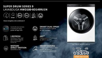Unieuro Super drum series 9 hwd100-bd1499u1n lavasciuga libera installazione caricamento frontale bianco d offerta