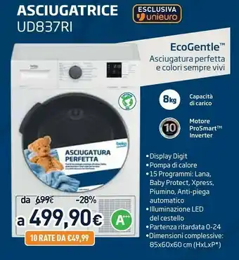 Unieuro Asciugatrice ud837ri, 8 kg offerta