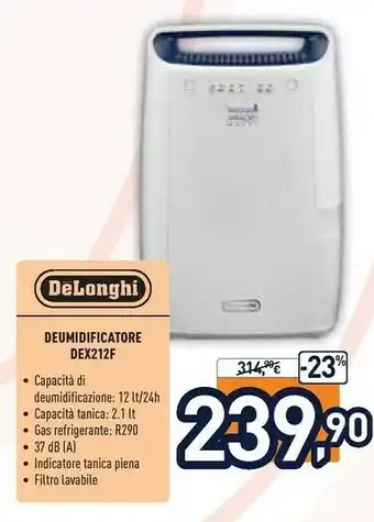Unieuro Delonghi dex212f 2,1 l 37 db grigio 300 w offerta