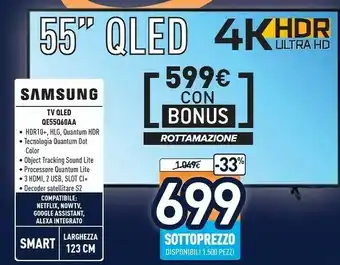 Unieuro Series 6 tv qled 4k 55” qe55q60a smart tv wi-fi black 2021 offerta