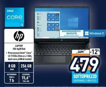 Unieuro 15s-fq2015nl computer portatile 39,6 cm (15.6") full hd intel® core™ i3 di undicesima generazione 8 gb ddr4-sdram 256 gb ssd  offerta