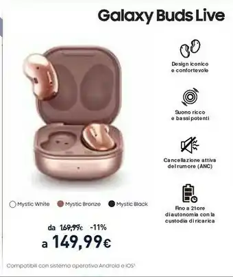 Unieuro Galaxy buds live cuffia auricolare bluetooth bronzo offerta