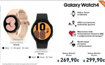 Unieuro Galaxy watch4 3,05 cm (1.2") 40 mm samoled nero gps (satellitare) offerta