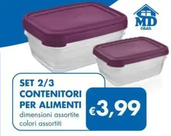 MD Discount SET 2/3 CONTENITORI PER ALIMENTI dimensioni assortite colori assortiti offerta