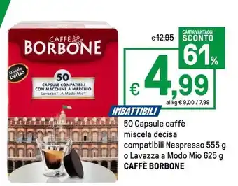 Iper La Grande 50 Capsule caffè miscela decisa compatibili Nespresso 555 g o Lavazza a Modo Mio 625 g CAFFÈ BORBONE offerta