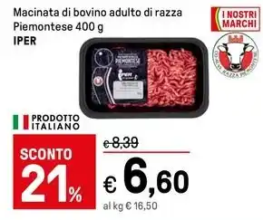 Iper La Grande Macinata di bovino adulto di razza Piemontese 400 g IPER offerta