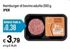 Iper La Grande Hamburger di bovino adulto 200 g IPER offerta