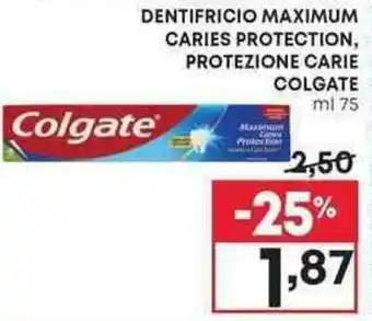 Pam DENTIFRICIO MAXIMUM CARIES PROTECTION, PROTEZIONE CARIE COLGATE ml 75 offerta