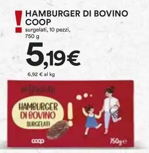 Ipercoop HAMBURGER DI BOVINO COOP surgelati, 10 pezzi, 750 g offerta