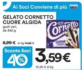 Ipercoop GELATO CORNETTO CUORE ALGIDA gusti vari, da 342 g offerta