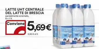 LATTE UHT CENTRALE DEL LATTE DI BRESCIA parzialmente scremato, 6 x 1 lt
