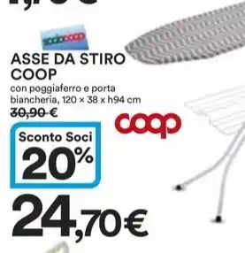 Ipercoop ASSE DA STIRO COOP con poggiaferro e porta biancheria, 120 x 38 x h94 cm offerta