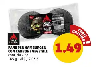 PENNY PANE PER HAMBURGER CON CARBONE VEGETALE conf. da 2 pz 165 g offerta