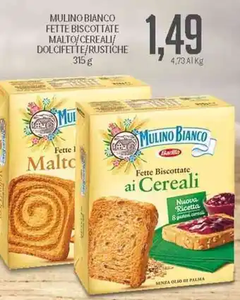 Supermercati Piccolo Mulino Bianco Fette Biscottate Malto/Cereali/Dolcifette/Rustiche 315 g offerta