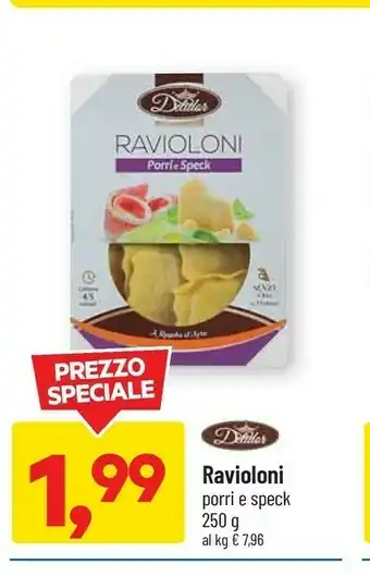 Defiles ravioloni porri e speck