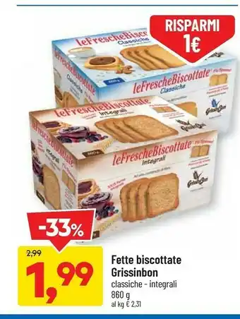 DPiù Fette biscottate grissinbon classiche offerta