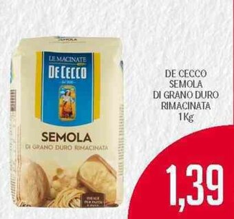 Supermercati Piccolo De Cecco Semola Di Grano Duro Rimacinata 1 kg offerta