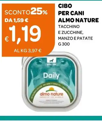 CIBO PER CANI ALMO NATURE TACCHINO E ZUCCHINE, MANZO E PATATE g 300